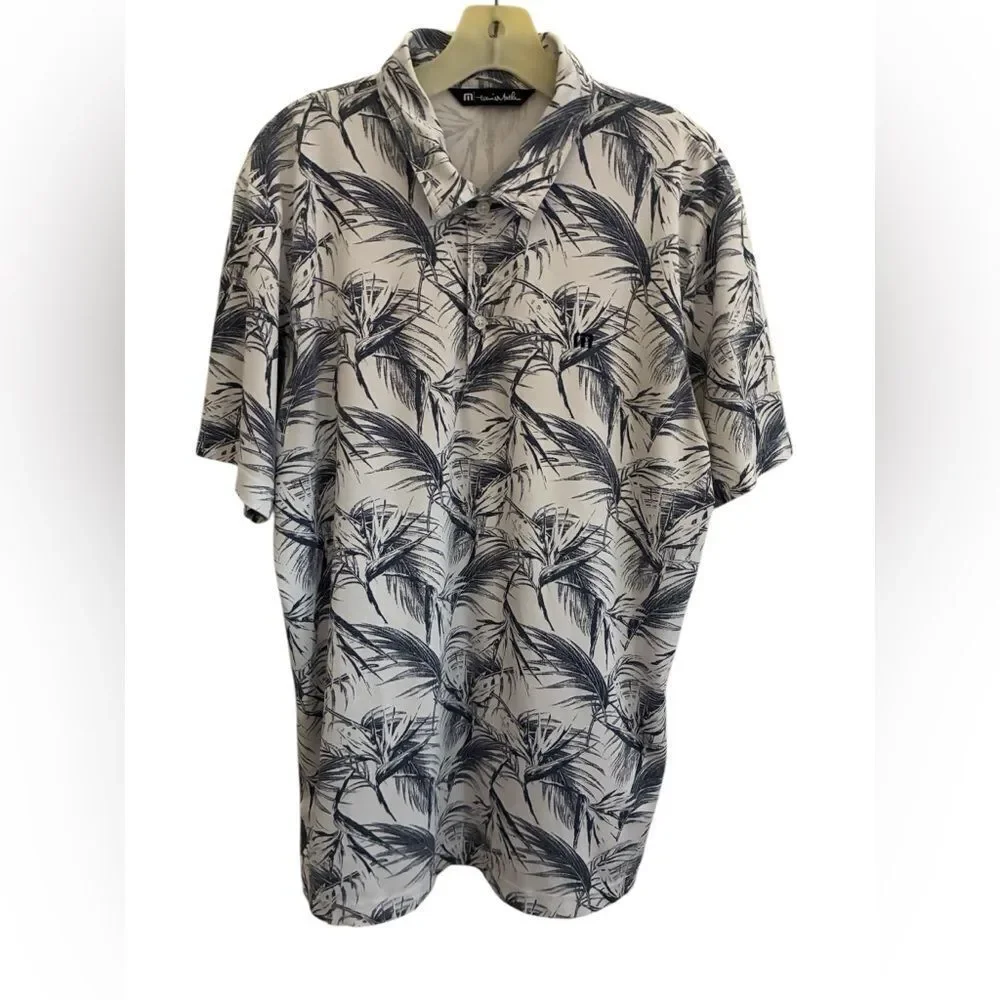 Travis Mathew Black and White Tropical Print Shirt Men’s Size XL